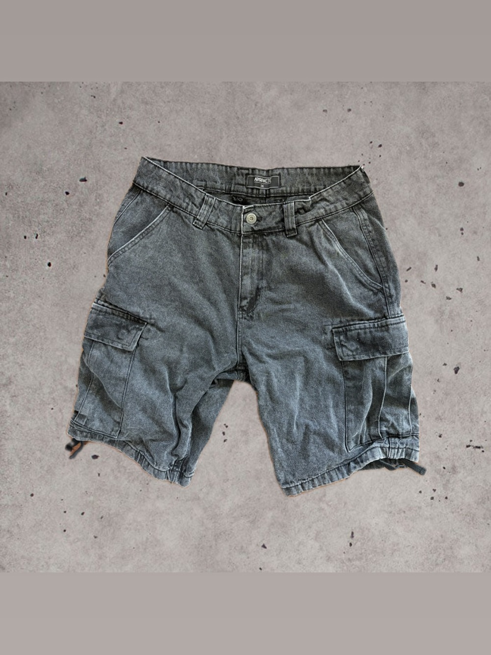 Women’s Washed Black Denim Cargo Shorts